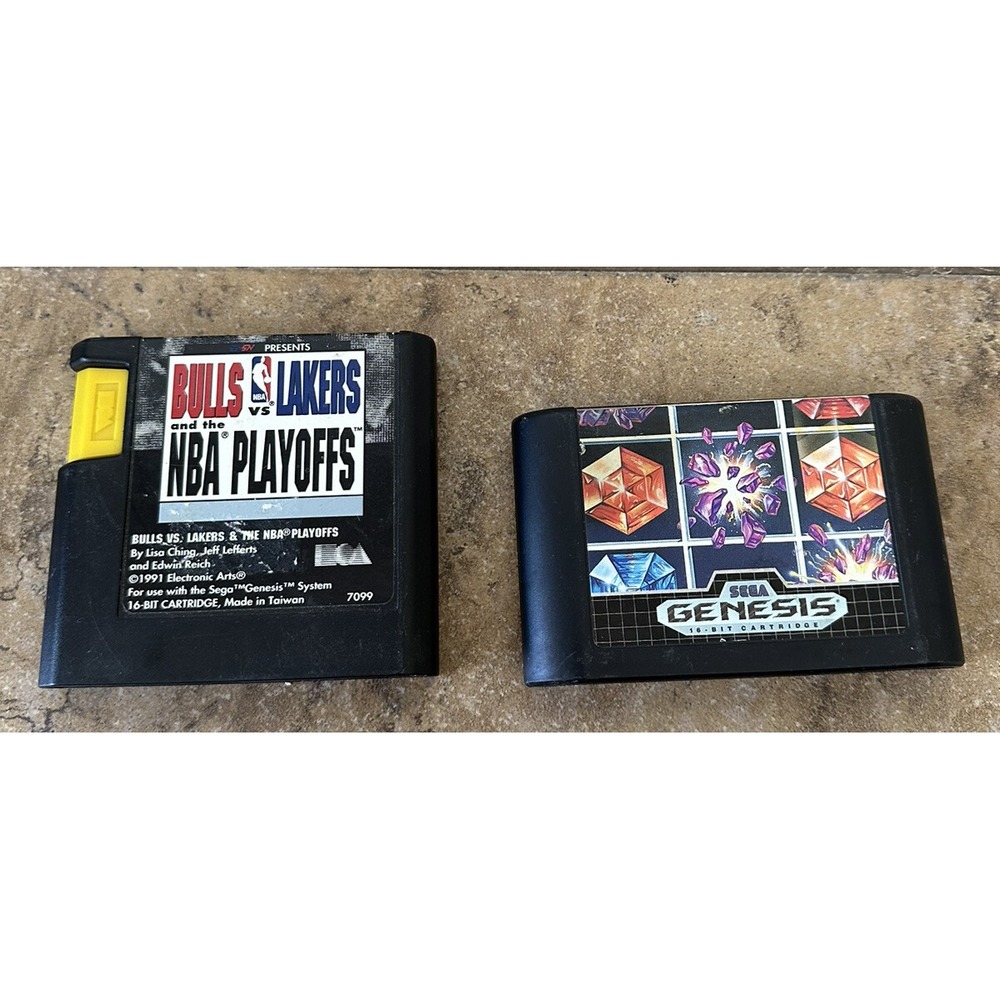 2 Lots Of Columns Sega Genesis 1990 Authentic Game, Bull vs Laker NBA Playoffs